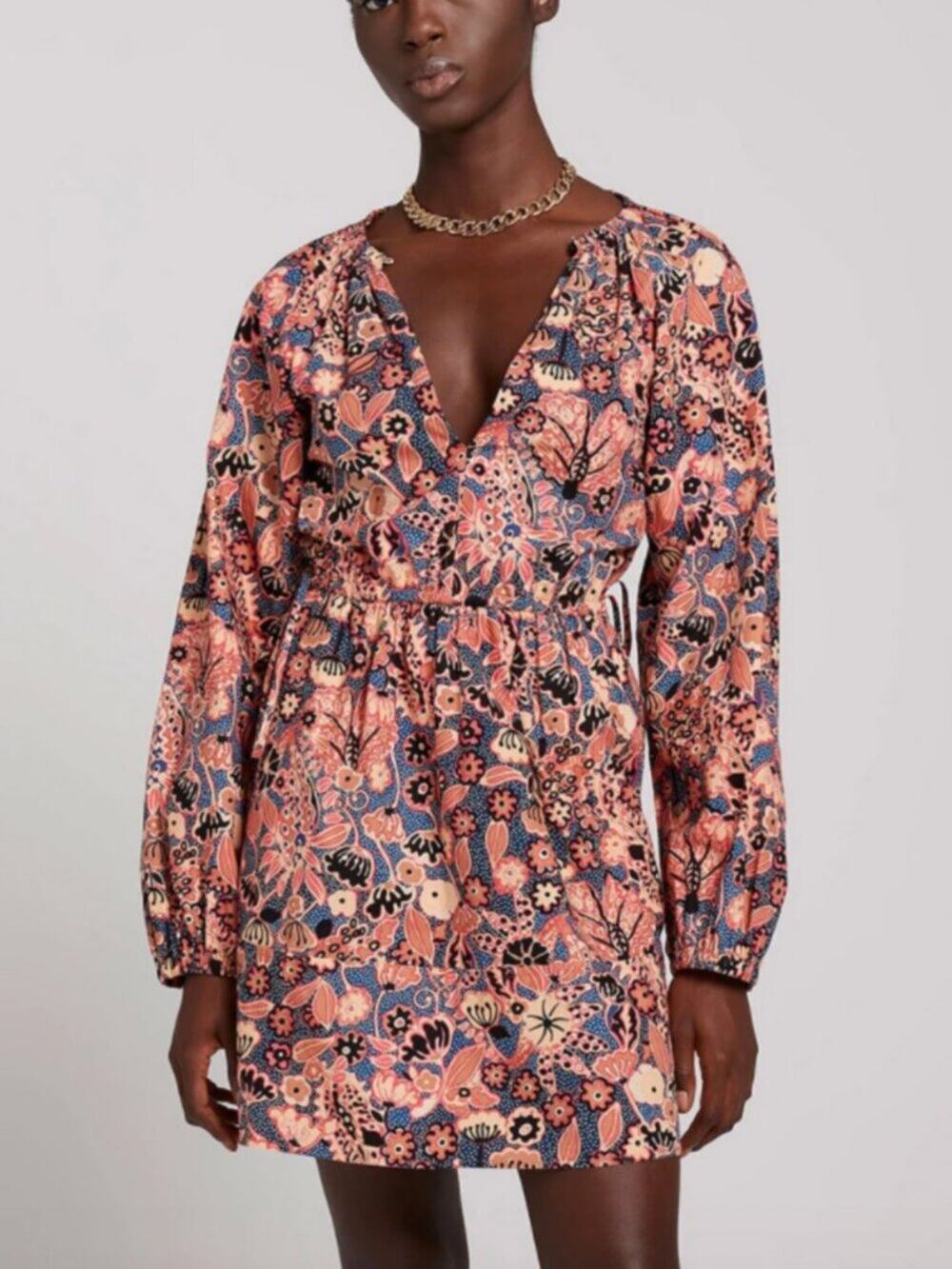 A.L.C. Myra Long Sleeve Mini Dress in Navy Chestnut Bloom